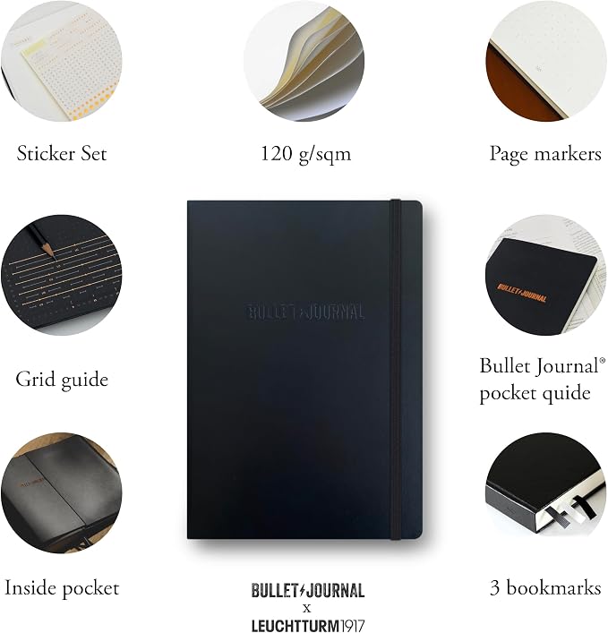 LEUCHTTURM1917 The Official Bullet Journal Edition 2 - Notebook Built for BuJo, Medium A5 204 Pages of 120gsm Paper, With Bujo Pocket Guide (Yellow24)