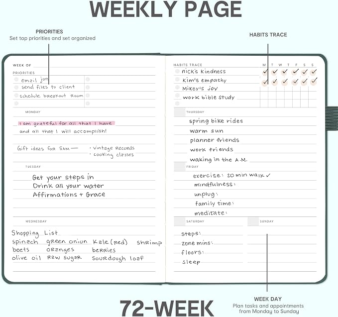 And Per Se Undated Planner, Weekly & Monthly Planner with Goal & Habit Tracker, A5 Leather Hardcover Productivity Journal for Academic Year (Forest Green)