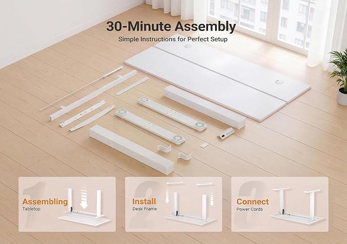 YDN Electric Standing Desk, 40x24 Inch, White | 3 Memory Presets, Cable Management, Adjustable Height, Sit Stand, Computer Workstation, Home Office