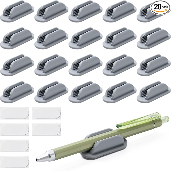 20 Pack Adhesive Pencil Holders for Desk,Silicone Flexible Pen Holder for Wall, Office, School,Home,Classroom Must Haves,Teacher Supplies Accessories,Desk Organizer,Art Supply,Small Gift(20, Gray)