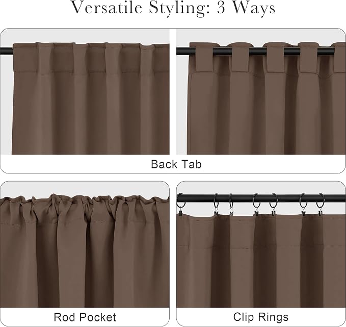 PONY DANCE Extra Long Blackout Curtains 108 inches Long for Bedroom, 9 FT Rod Pocket Back Tab Room Darkening Noise Reducing Drapes for Living Room Windows, W 52 x L 108 inch, Mocha, 2 Panels