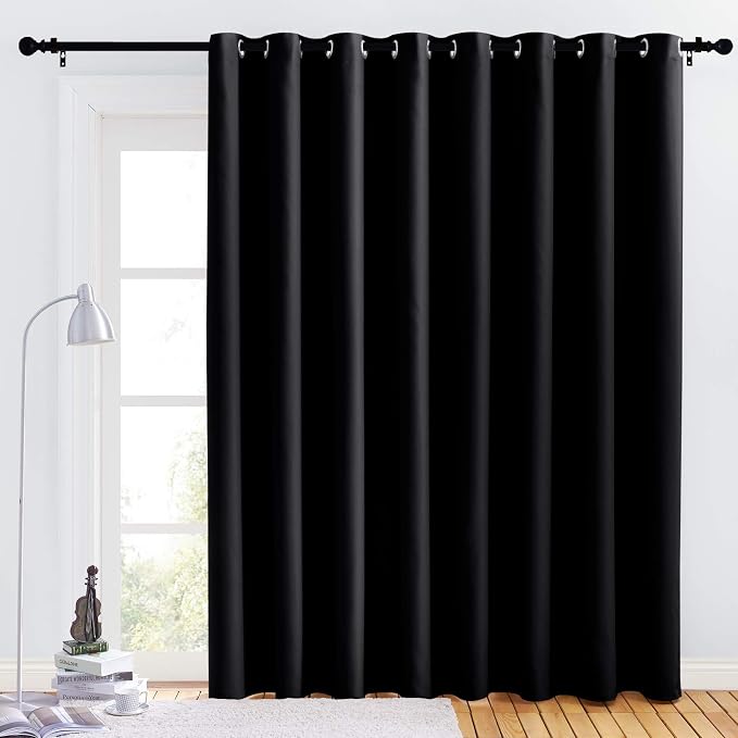 NICETOWN Light Reducing Grommet Curtain - (W120 x L90, Black, 1 Piece) Tripe Woven Textured Soft Curtain Panel for Living Room, Large Window Drape