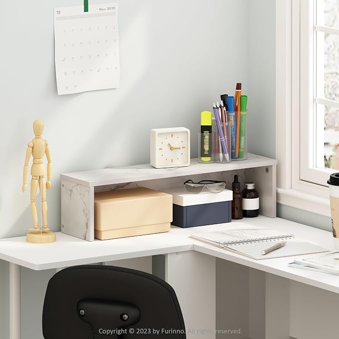 Furinno Classic Desk Organizers and Accessories, 23-Inch Desk Organizer, Desktop Organizer, for Office Supplier, Marble White