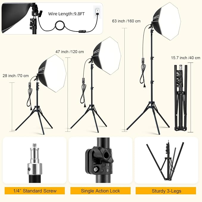 Professional Softbox Lighting Kit, 20'' x 20'' Studio Lights with 85W 2700-6500K E27 LED Bulbs, Continuous Lighting for Photography/Video Recording/Live Streaming