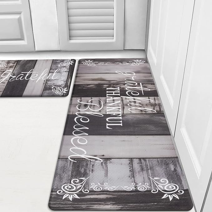 HEBE Anti Fatigue Kitchen Mat Set of 2, Cushioned Kitchen Mats for Floor | Non Slip Waterproof Kitchen Rug and Runner Set, Farmhouse PVC Foam Comfort Mat Floor Carpet for Sink, Standing Desk, Laundry