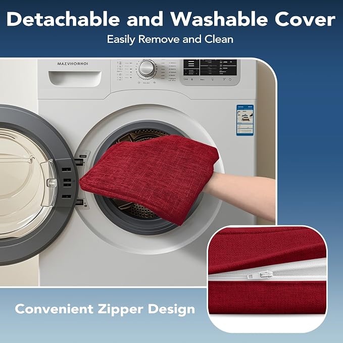 Chair Cushions for Dining Chairs, Non Slip Chair Pads with Ties and Washable Covers, Memory Foam Kitchen Chair Cushions Set of 6, 16"X16"X2.5", Red