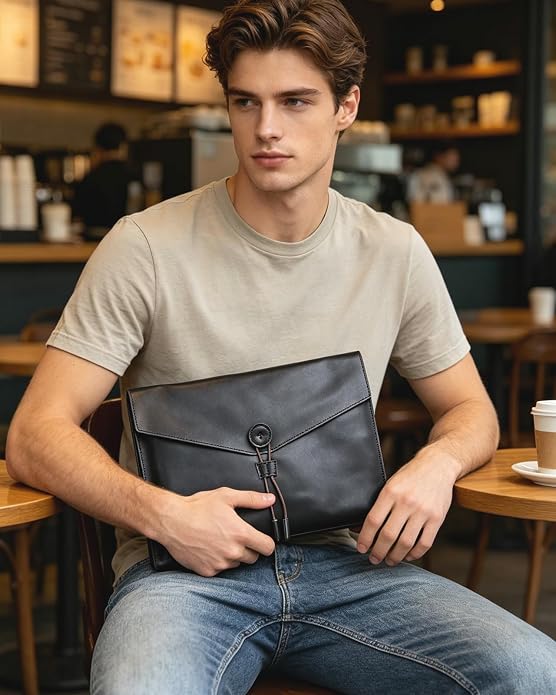 Carrier Bag Case Genuine Leather Portfolio Folder Document Organizer Laptop & Tablet,Folio Case for Men & Women