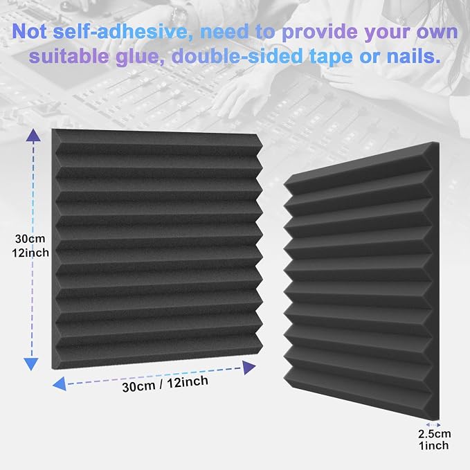 Burdurry 24 Pack Acoustic Panels Soundproof Studio Foam for Walls Sound Absorbing Panels Sound Insulation Panels Wedge for Home Studio Ceiling, 1" X 12" X 12" (Black)