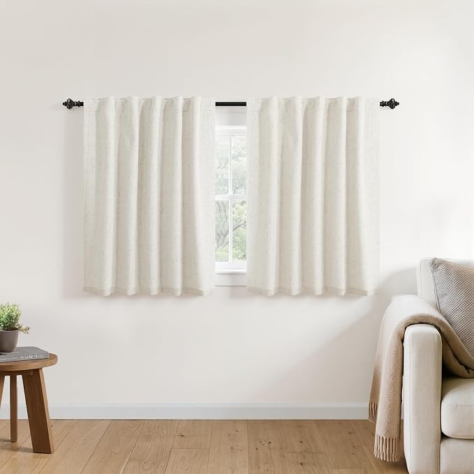 KOUFALL Short Linen Blackout Curtains 36 Inch for Small Windows, 42" Wide Thermal Insulated Cafe Curtains for Bedroom Kitchen Bathroom, 36 Inch Length 2 Panels, Cream Beige