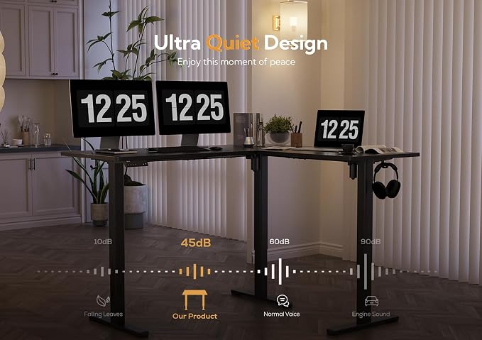 Claiks L Shaped Standing Desk Dual Motor 63x55 inch Adjustable Height Black | Height 28.5-47.2 inch, 220lbs capacity, sturdy steel frame, splice board included, ideal for home office corner