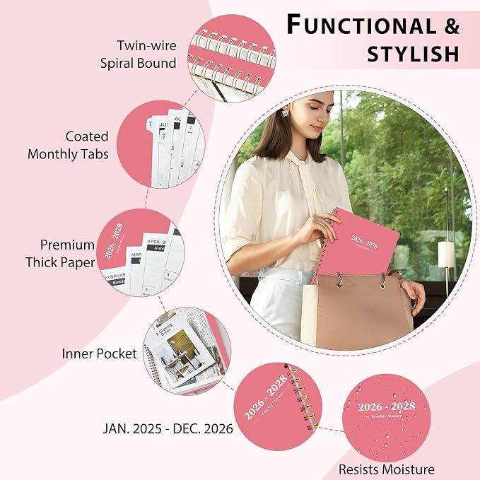 2026-2028 Monthly Planner - 2 Year Monthly Planner Calendar 2026-2028, Jul 2026 - Jun 2028, 8.5" x 11", 24 Months, Spiral-Bound, Tabs, Holidays, Notes, Ideal for School Office Home Planning