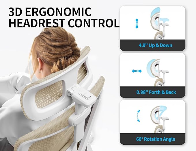 Ergonomic Office Chair: Mesh Desk Chair Comfy with Headrest& Lumbar Support | Ergalithic Big and Tall Office Chairs with Wheels & Flip-Up Arms-Computer Gaming Chairs for Adults Home Office Chairs(Beige)