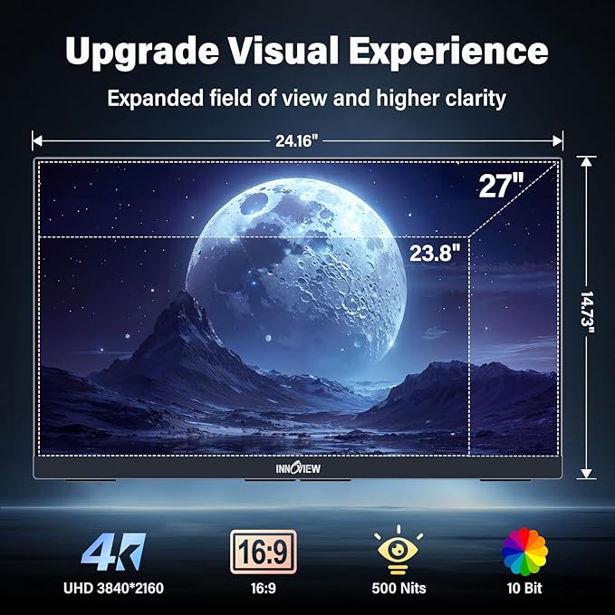 InnoView 27 Inch Monitor Dual Mode 4K UHD 120Hz/FHD 288Hz Larger Monitor, USB-C HDMI Computer Display HDR IPS Gaming Monitor, Kickstand, Speakers, for PC, MAC, Phone, PS4, Xbox, Switch