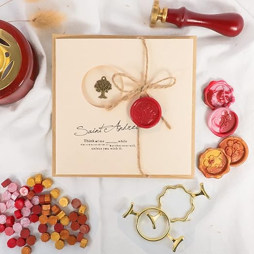 Yelsky 400pcs Wax Seal Kit With 2 Metal Molds in Round Flower Shape, Silicone Craft Mat for 1In Stamp, Beads for Gift Wedding Valentine's Day Cards