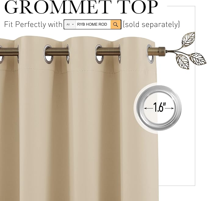 RYB HOME Room Divider Curtains - Extra Wide Blackout Privacy Blackout Room Separator Curtains for Living Room Share Bedroom Party Home Theatre Backdrop Garage, 1 Panel, Beige, 20ft Wide x 7ft Long