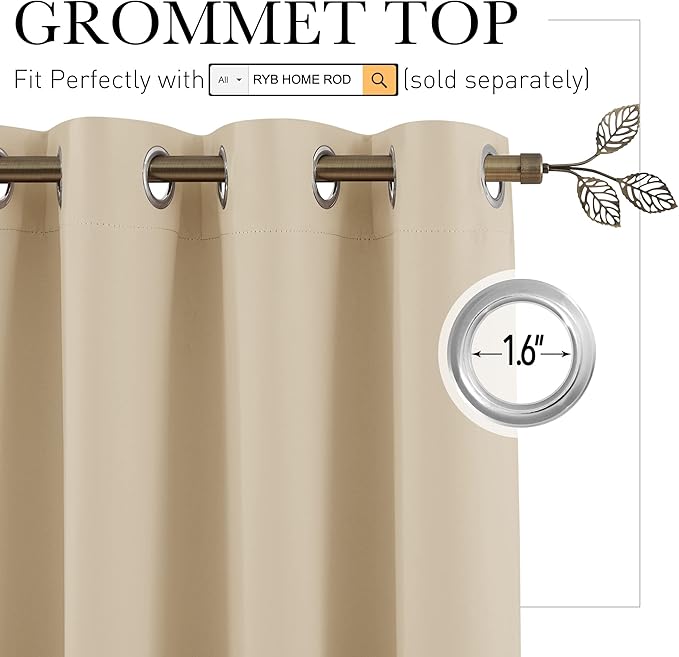 RYB HOME Room Divider Curtains Total Privacy Screen Thermal Insulated Soundproof Curtains Blinds for Living Room Bedroom Basement Large Window Covering, 1 Pc, Cream Beige, W 12.5ft x L 8ft
