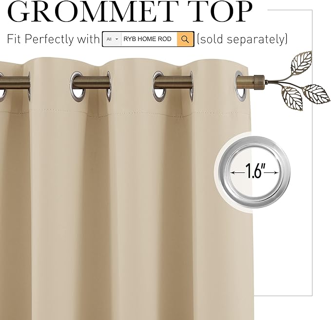 RYB HOME Blackout Vertical Blind - Large Room Divider Curtain Noise Barrier Privacy Energy Efficiency Drape for Patio Sliding Glass Door Bedroom Dining Foyer Home Office, Beige, W 120 x L 96