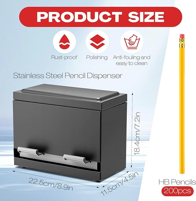 201 Pcs Stainless Steel Pencil Dispenser Kit for Classroom Metal Straw Dispenser with 200 HB Pencils Back to School Supplies Pen Holder for Classroom Desk Teacher Must Haves Office(Black)