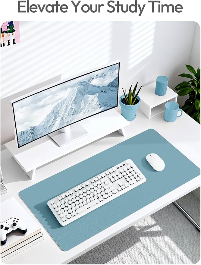 YSAGi Leather Desk Pad Protector, Office Desk Mat, Large Mouse Pad, Non-Slip PU Leather Desk Blotter, Laptop Desk Pad, Waterproof Desk Writing Pad for Office and Home (Aquamarine, 47" x 17")