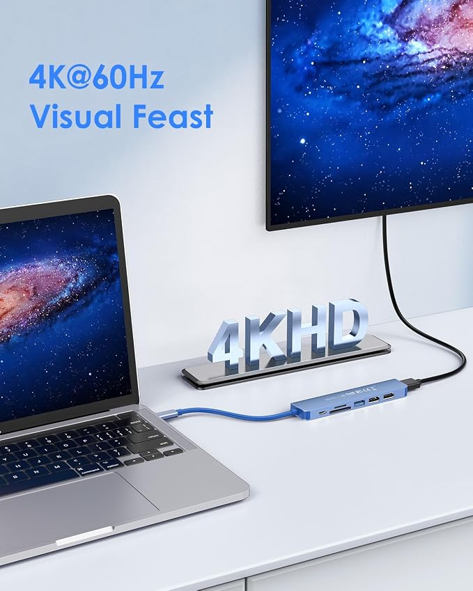LENTION USB C Hub with 100W Charging, 4K HDMI, Dual Card Reader, USB 3.0 & 2.0 Compatible MacBook Pro, New Mac Air/Surface, Chromebook, More, Stable Driver Adapter (CB-CE18, Blue)