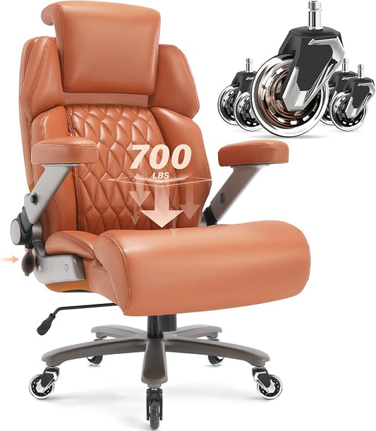 Big and Tall Office Chair 700lbs, Ergonomic High Back Computer Desk Chair | Adjustable Headrest&Lumbar Support, 3D Flip Arms, Large Wheels, Heavy Duty Metal Base, Thick Padded Wide Seat Executive Chair