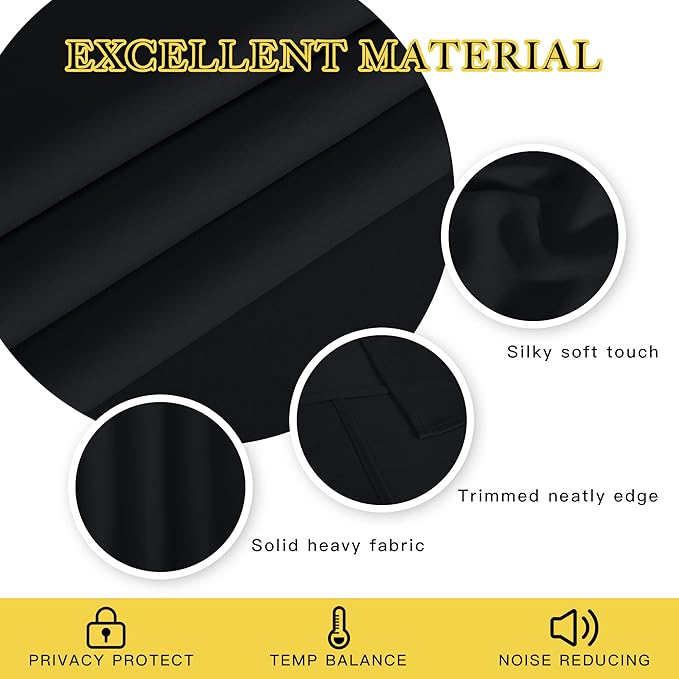 NICETOWN Blackout Curtain Panel 72 inches - Light Reducing Thermal Insulated Solid Grommet Blackout Curtain/Panel/Drape for Living Room (Sold as 1 Panel, 52 inches Wide, Black)