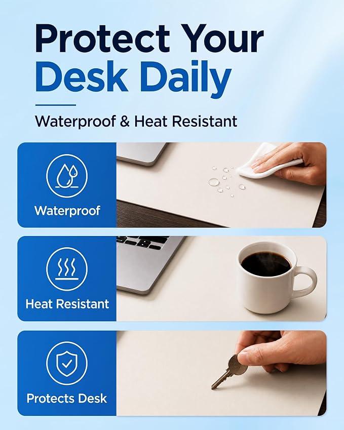 Aothia Dual-Sided Desk Mat - Leather & Cork Desk Protector, Large Mouse Pad & Writing Pad, Waterproof, Off-White (35.4" x 15.7")