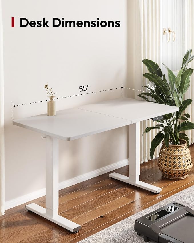 SANODESK Height Adjustable Electric Standing Desk 55x24 Inches, Sit Stand Desk with Splice Board for Home Office, Ergonomic Computer Workstation, Study & Gaming, White Frame/White Top
