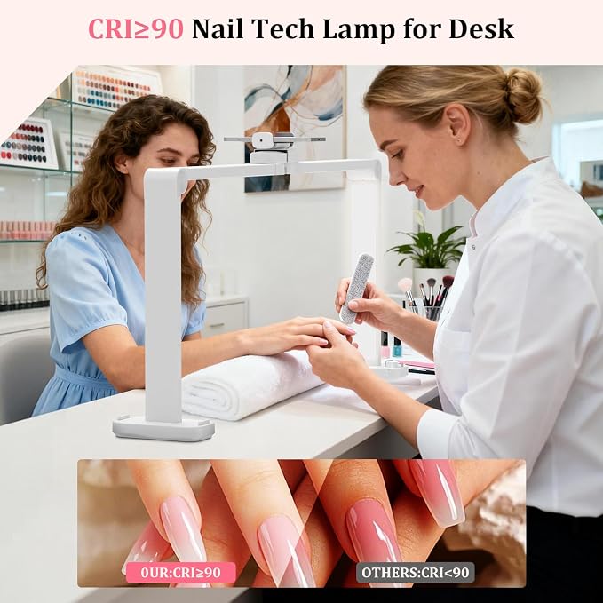iVict Nail Desk Lamp, 34" Nails Tech Light with Phone Stand, 0-100% Adjustable Brightness, 3000K-6000K Color Temperature Led Desk lamp for Nail, Tattoos, Eyebrows, Beauty
