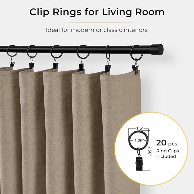 INOVADAY 100% Blackout Curtains for Bedroom, Black Out Curtains 108 Inch Long, Clip Rings Linen Blackout Drapes, Thermal Insulated Room Darkening for Living Room, 2 Panels - Burlywood Birch,W50xL108