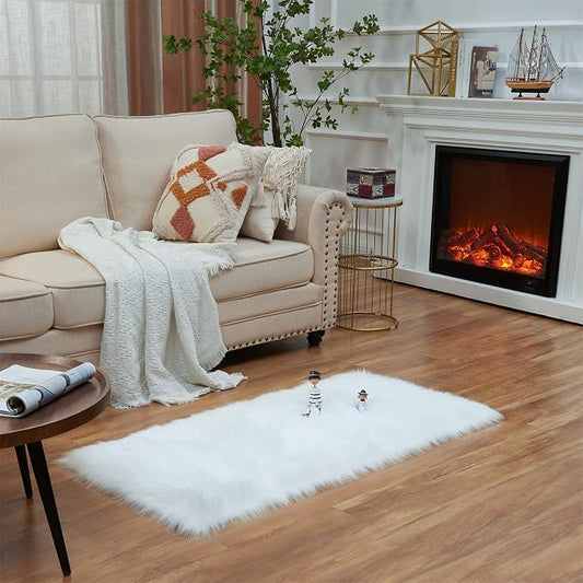 EasyJoy Ultra Soft Fluffy Shaggy Area Rug Faux Fur Rug Chair Cover Seat Pad Fuzzy Area Rug for Bedroom Floor Sofa Living Room (2 x 4 ft Rectangle, White)