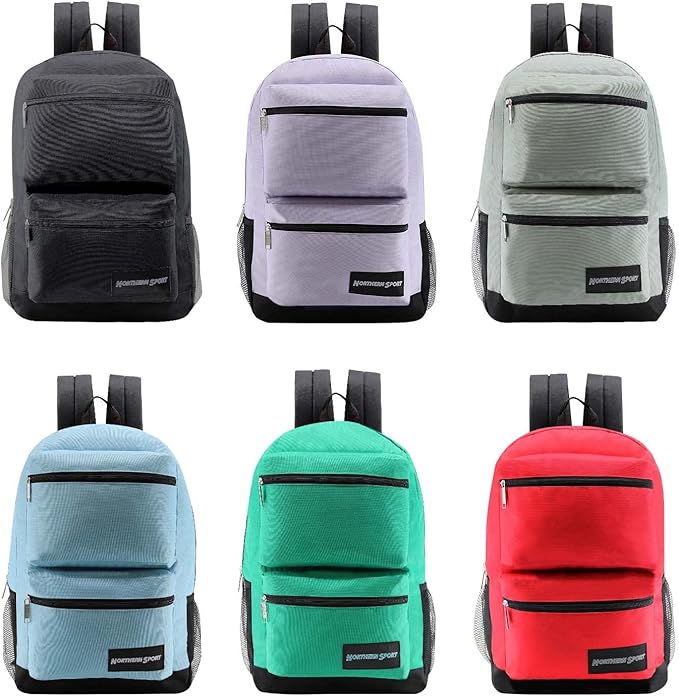6-Pack 19” Sport Backpacks with 52 Piece School Supplies Kits - Pens, Pencils, Crayons – Bulk Bundle for Elementary, Middle, and High School Students, 6 Assorted Styles