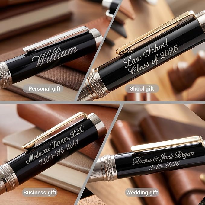 Ancolo Personalized Pens - Advertising Buesiness Gift Office Writing Set- Engraved with Your Message Name Company Team Name, Phone Number Perfect for Business Men 5 Pens/BOX