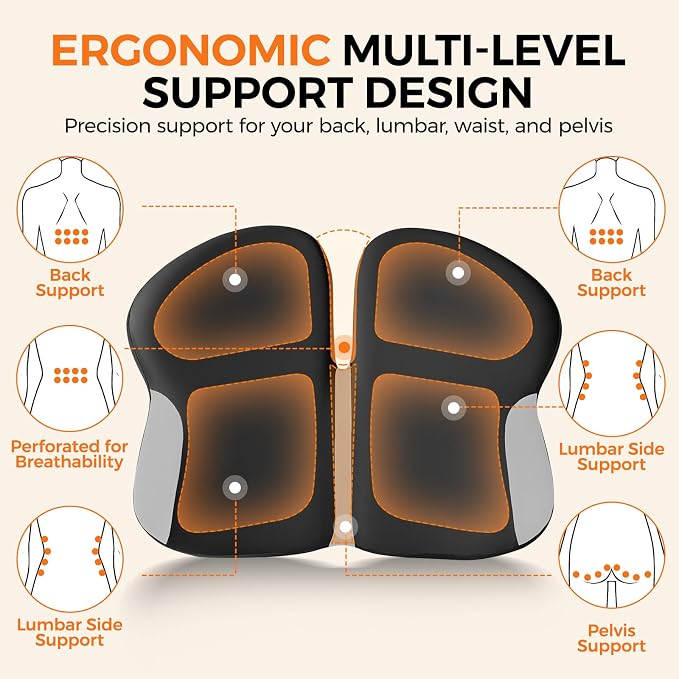 BEBAS Ergonomic Lumbar Support Pillow for Car, Memory Foam Back Support for Lower Back Pain Relief, Comfort Lumbar Cushion for Driving, Fixed Ring Lumbar Pillow for Car Seat, Office Chair -Black