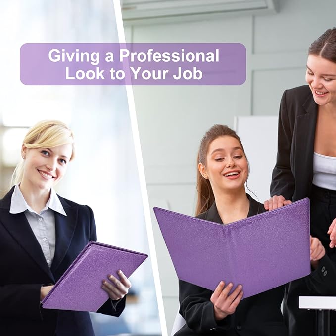 Cacturism Padfolio Portfolio Folder, Foldable Letter Size Clipboard Legal Pad, Bling PU Leather Professional Folio Organizer for Women - Resume Business Document Holder for Job Work Office, Purple