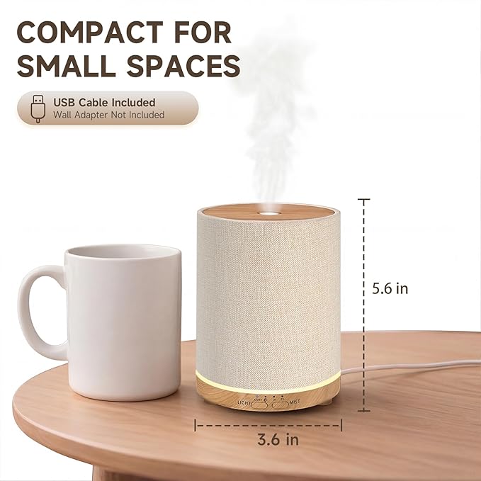 URPOWER 100ML Essential Oil Diffusers for Home with Linen Cover 7 Color Changing Lights, Timer & Auto-Off Scent Diffuser Oil Machine Humidifier Aromatherapy Air Diffusers for Bedroom, Office