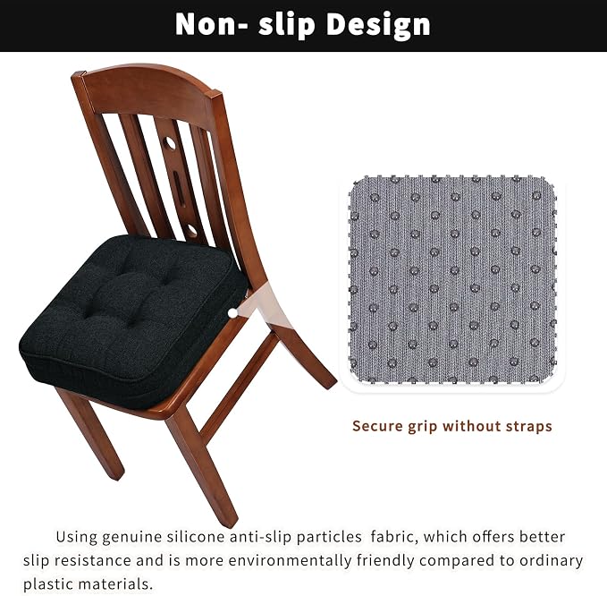GOFORIT Tufted Shredded Memory Foam Chair Pads，Kitchen Chair Cushions for Dining Chairs,Non-Slip Seat Cushions with Removable Cover, 16'' x 16'', 6 Pack,Black