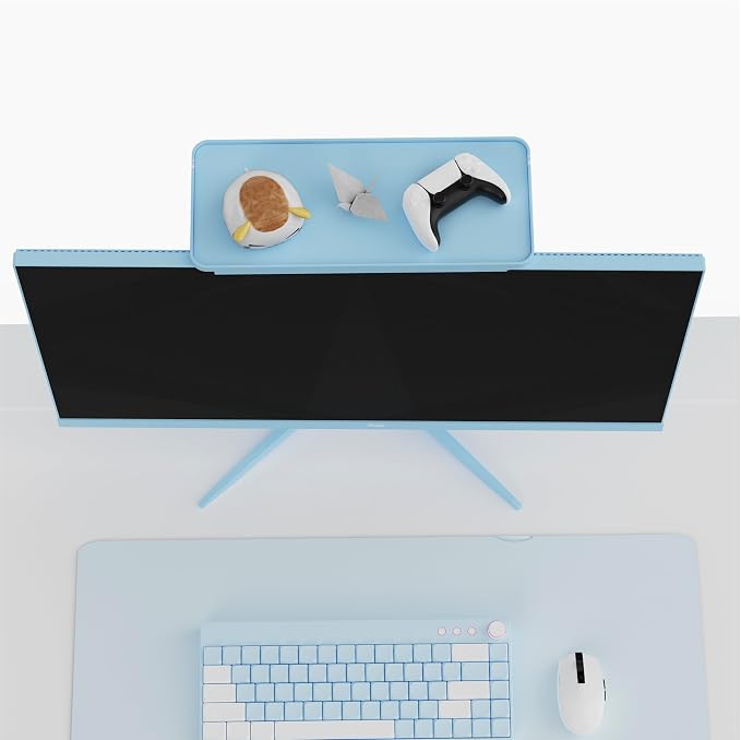Pixio 12 inch Blue Monitor Storage Top Shelf - Adjustable Platform, Universal Fit, Holds Up to 13lbs, Works on TV, Flat, Curved Monitors, Storage for Webcams, Clocks, Phone, Figures