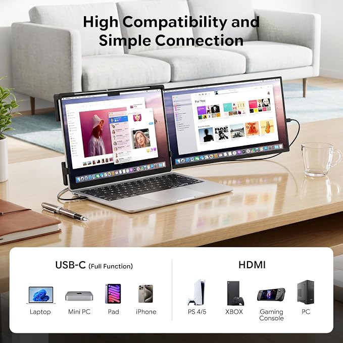 15.6" Laptop Screen Extender,FHD 1080P IPS Portable Monitor for 13"-17" Laptops, Dual Travel Screen Monitor Plug & Play, Laptop Screen Monitor Extender Compatible with Windows/Mac/Android & Chrome OS