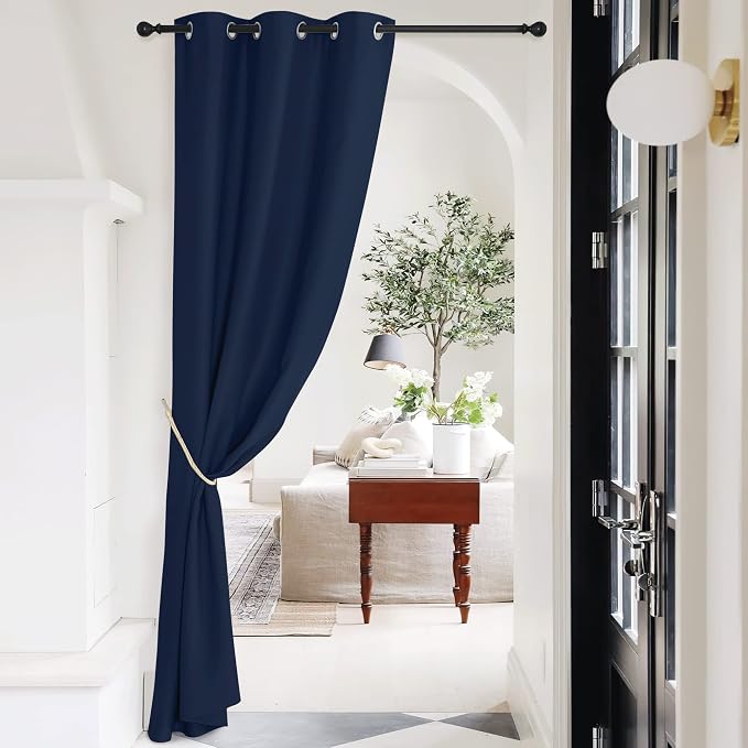 NICETOWN Blackout Curtains for Doorway, Thermal Insulated Light Blocking and Noise Reducing Grommet Curtains for Bedroom and Living Room, Single Panel, 42 x 95 inch Length, Navy Blue