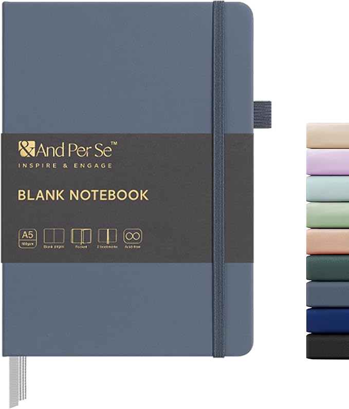 &And Per Se Blank Sketch Notebook, A5 Hardcover, 160 Pages 100gsm Thick Paper, Unlined Journal for Drawing, Doodling, Hand Lettering – Creative Gift for Artists, Designers, Writers (Dark Blue)