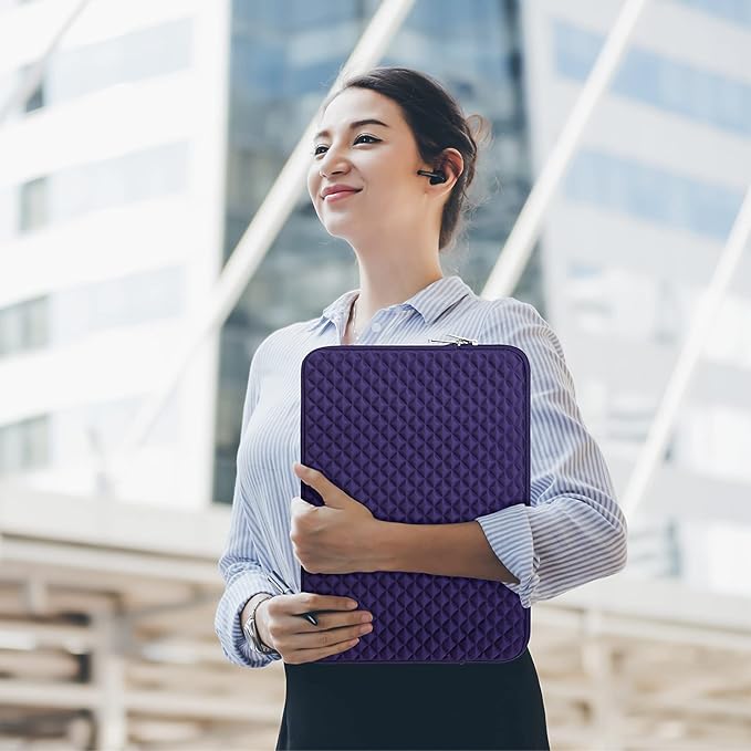 RAINYEAR 15 Inch Laptop Sleeve Diamond Foam Shock Resistant Padded Case Fluffy Lining Cover Carrying Bag Compatible with 15.4" MacBook Pro/Air, Surface Laptop 3/4 15", New XPS 15 Touch (Purple)