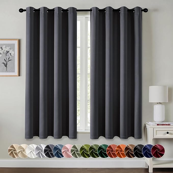 MIULEE Blackout Curtains for Bedroom Living Room 2 Panels, Thermal Insulated Room Darkening Drapes Grommet Noise Reducing Light Blocking Window Treatments 68 Inches Long 55x68 Inch Dark Grey