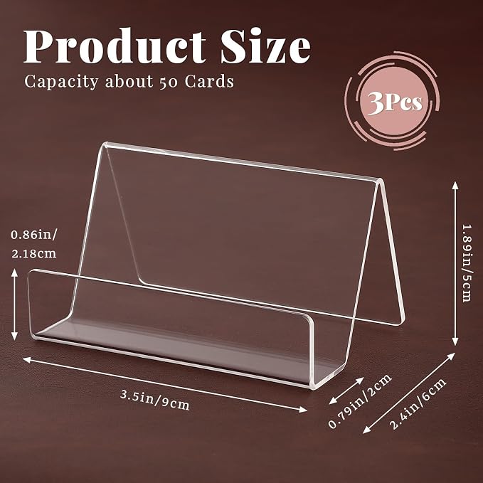 3 Pcs Acrylic Business Card Holder for Desk, Desktop Business Card Stand, Clear Name Cards Display Holder for Exhibition Accessories Home Office, Capacity: 50 Cards