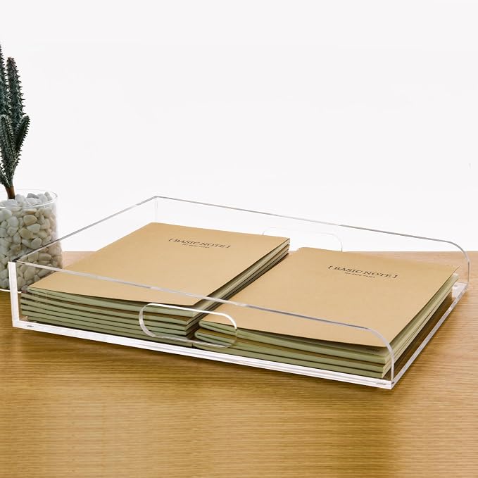 Clear Acrylic Paper Trays, Desk File Organizer, A4 Paper Holder, Low-Profile Desk File Sorter for Office/Home, Clear Stackable Letter Tray for Bills, Crafts, Notebooks - Vertical