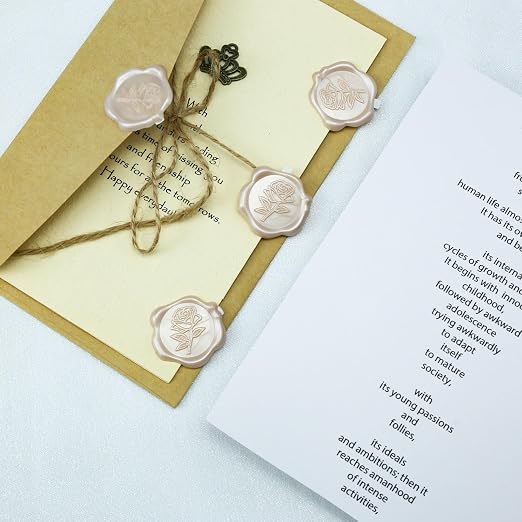 Wax Seal Stickers - 3D Champagne Rose Wedding Invitation Envelope Botanical Seal Stickers, 50 Pcs Self- Adhesive Stickers, Perfect for Wedding Invitation, Christmas, Gift Wrapping, Baby Shower