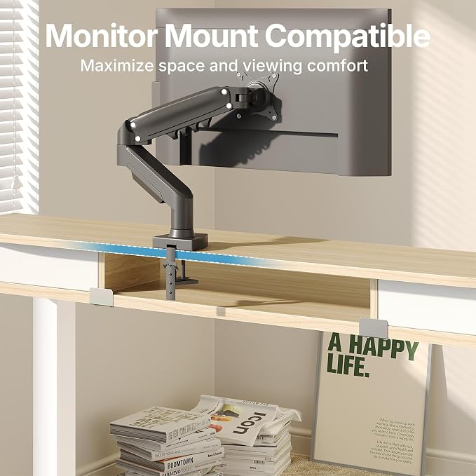 HUANUO 40 x 24 inch Small Electric Standing Desk with 2 Drawers, C-Clamp Mount Compatible, Height Adjustable Sit Stand Desk, Home Office Stand Up Desk with 4 Memory Height Settings, Light Walnut