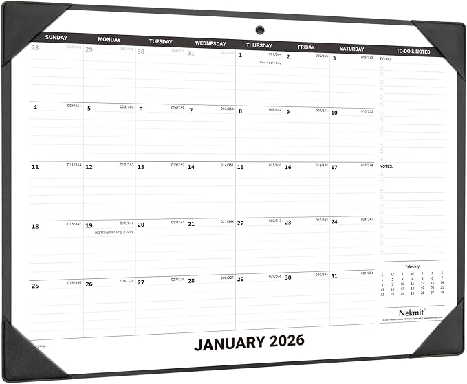 Nekmit Large Desk Calendar 2026 with Desk Protecting Pad, Runs from Jan 2026 - Jun 2027, Office Supplies 21" x 16 1/2" Desktop Calendar for Life Planning or Organizing
