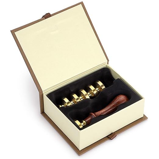 OwnMy 6 PCS Wax Seal Stamp Set with Magic Symbols Stamps Heads and Wooden Handle, Vintage Retro Classical Wax Sealing Stamps Kit with Gift Box for Invitation Envelopes Letters Crafts
