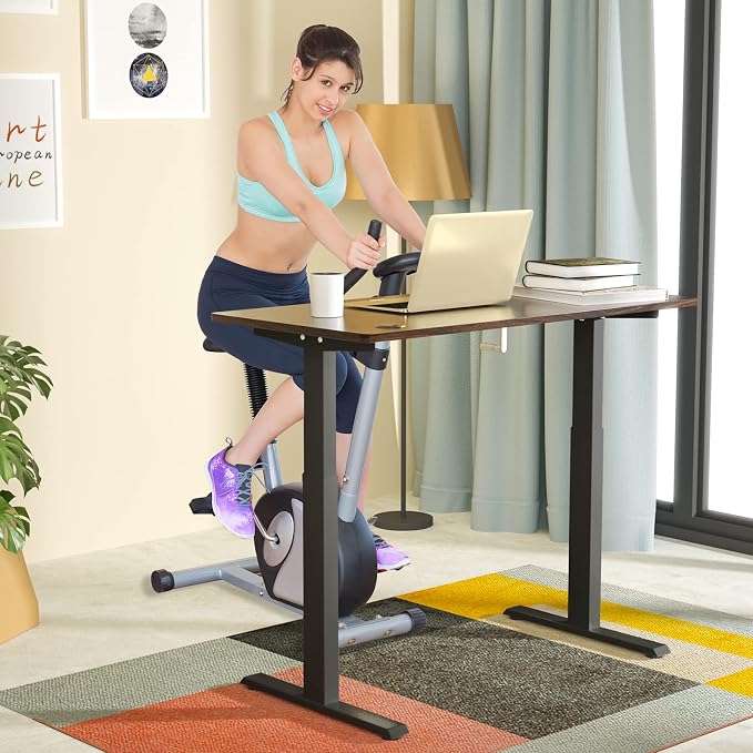 COSTWAY Crank Standing Desk Frame, Manual Hand Crank Workstation Base, Ergonomic Sit to Stand Base w/Foldable Crank Handle, Hook, Cable Management Rack (Black)